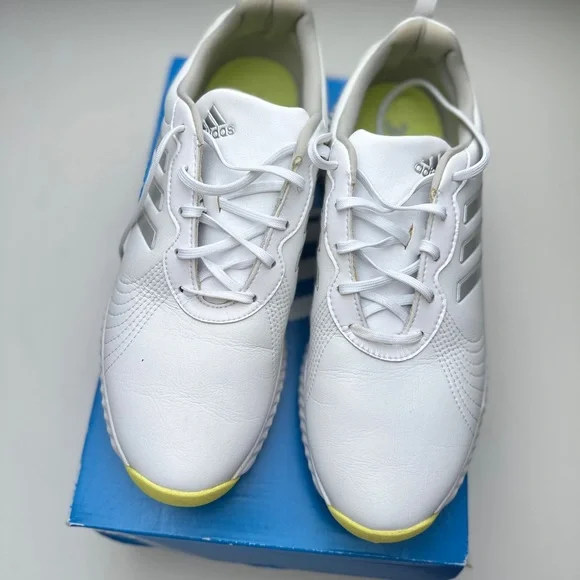 Adidas Golf Bounce White and Yellow Athletic Shoes - Picture 4 of 7